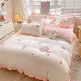 Cifeeo-2025 Spring Bedding Set Kawaii Princess Bedding Set with White Ruffles Korean Style Girls Single Full Duvet Cover No Filling Flat Sheet Pillowcases Kit