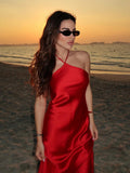 Cifeeo-2025 Halter Long Dresses for Women Backless Satin Dress Woman Sexy Midi Dresses Elegant Evening Party Dress