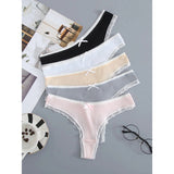 Cifeeo-5PCS Women Cotton Panties Fashion Sexy Breathable Underpants Solid Color Low Waist G-string Lingerie 2025