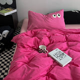 Cifeeo-2025 Spring Bedding Set Ins Style Nordic Bedding Set No Filling Duvet Cover Pillowcase with Cute Eye Embroidered Solid Color Single Queen Size Bed Linen