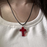 Cifeeo-Vintage Jewelry Y2K Style Vintage Gothic Black Rope Red Cross Pendant Necklace for Couple Jewelry Aesthetic Accessories