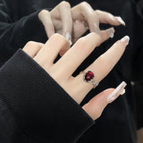 Cifeeo-Vintage Jewelry Y2K Style Pink Crystal Irregular Heart Ring for Women Creative Blue Opal Heart Open Ring Shiny Geometric Zircon Ring Vintage Y2K Jewely