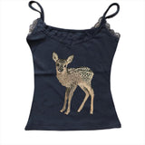 Cifeeo-Vintage Cute deer pattern print streetwear casual hip-hop punk rock women's sleeveless camisole summer Y2K vintage eom girls slim shorts