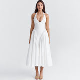 Cifeeo-Summer Maxi Dresses for Women 2025 Halter White Long Dresses Elegant Fit and Flare Party Dresses Sexy Female Clothes