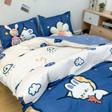 Cifeeo-2025 Spring Bedding Set Cute Bear Bedding Set Girls Boys Kids Single Double Size Flat Sheet Duvet Cover Pillowcase Bed Linens White Blue Home Textile