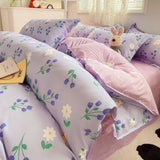 Cifeeo-2025 Spring Bedding Set Flowers Rabbit Bedding Set Ins No Filler Single Queen Size Duvet Cover Flat Sheet Pillowcase Girls Boys New Comforter Duvet