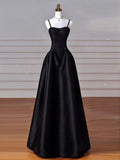 Cifeeo-Cyber Monday Christmas party outfits Elegant Black A-Line Satin Long Prom Dress Long Prom Dress B531