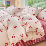 Cifeeo-2025 Spring Bedding Set Cute Cherry Duvet Cover Set No Filler Flat Sheet Pillowcases Ins Korean Queen Double Full Size Soft Girl Boys Bed Linens