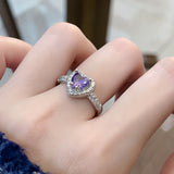 Cifeeo-Vintage Jewelry Y2K Style Pink Crystal Irregular Heart Ring for Women Creative Blue Opal Heart Open Ring Shiny Geometric Zircon Ring Vintage Y2K Jewely