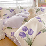 Cifeeo-2025 Spring Bedding Set Lavender Bedding Set No Filler Ins Soft Floral Green Full Queen Size Comforter Duvet Cover Flat Sheet Pillowcase Bed Linens