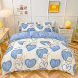 Cifeeo-2025 Spring Bedding Set Cute Bear Bedding Set Girls Boys Kids Single Double Size Flat Sheet Duvet Cover Pillowcase Bed Linens White Blue Home Textile