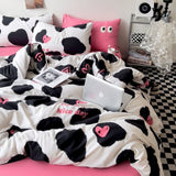 Cifeeo-2025 Spring Bedding Set Ins Style Big Eyes Duvet Cover No Filling Double Mix Color Flat Sheet Pillowcases Washed Cotton Embroidery Queen Bedding Set