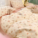 Cifeeo-2025 Spring Bedding Set Kawaii Bear Duvet Cover Set with Flat Sheet Pillowcase No Filler 3 4pcs Queen Single Size Boy Girl Bedroom Home Decor Bed Linens