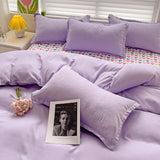 Cifeeo-2025 Spring Bedding Set Purple Bedding Set Ins Nordic Solid Full Queen Size Duvet Cover Flat Sheet Pillowcase No Filler Girl Boys Hotel Home Bed Linens