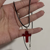 Cifeeo-Vintage Jewelry Y2K Style Vintage Gothic Black Rope Red Cross Pendant Necklace for Couple Jewelry Aesthetic Accessories