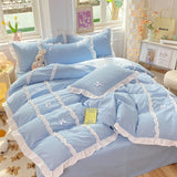 Cifeeo-2025 Spring Bedding Set Kawaii Korean Bedding Sets No Filling Ins Princess Style Lace Bow Duvet Cover Fitted Sheet Girl Woman Home Bedroom Bed Linens