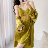 Cifeeo-Sexy Sleepwear Women's Autumn and Winter New Gold Velvet Home Suit Set, Suspender Nightgown 2-piece Nightgown Set