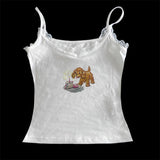 Cifeeo-Vintage Casual Streetwear vintage Cute Puppy Pattern Print Women's Crop Top Harajuku Aesthetic Y2K Sweet Hip Hop Rock Fashion White Tops