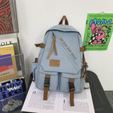 Cifeeo-back to school gifts Men and Women Multiple Pockets Nylon Backpack Female Letter Printing Travel Bag Girl Fashion Chain Schoolbag for Student Bookbag