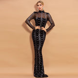 Cifeeo-Winter Long Sleeve Maxi Evening Dress 2025 Black Sequins Long Dresses Elegant Stand Collar Fashion Party Dresses