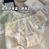 Cifeeo-1 Pcs Female Underwear for Women Lace Mesh Panties Korean Mid Rise Pack Set Lingerie Schoolgirl 2024 Cute Bow Summer Briefs New