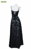 Cifeeo-nye outfits AyLosi Women's Lace Evening Dress Jacquard Sexy Strap Sling Perspective Party Prom Long Dresses Wedding Bridesmaid Vestidos 2025-back to school dress 2025