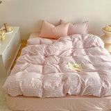 Cifeeo-2025 Spring Bedding Set Pink Duvet Cover Set Classic Plaid Twin Queen Size Girls Boys Flat Sheet Pillowcase No Filler Soft Home Decor Bedding Set