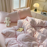 Cifeeo-2025 Spring Bedding Set Ins Pink Plaid Bedding Set No Filler Twin Queen Size Comforter Cover Flat Sheet Pillowcase Girls Boys Solid Blanket Duvet Duvet