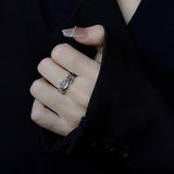Cifeeo-Vintage Jewelry Y2K Style Pink Crystal Irregular Heart Ring for Women Creative Blue Opal Heart Open Ring Shiny Geometric Zircon Ring Vintage Y2K Jewely