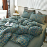 Cifeeo-A++ 100% Cotton Soft Bedding Set Stripe Printing Duvet Cover with Pillow Case Flowers Quilt Cover Pillowcases Sets