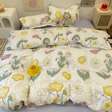 Cifeeo-2025 Spring Bedding Set Korean Style Duvet Cover Set No Filler Fashion Floral Ins Twin Double Queen Size Boys Girls Flat Sheet Pillowcases Bedding Linen