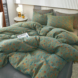 Cifeeo-A++ 100% Cotton Soft Bedding Set Stripe Printing Duvet Cover with Pillow Case Flowers Quilt Cover Pillowcases Sets