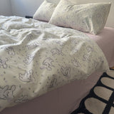 Cifeeo-2025 Spring Bedding Set Cute Rabbit Duvet Cover Set with Flat Sheet Pillowcase Ins Style No Filler Boys Girls Queen Full Size Home Decor Bedding Linens