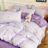 Cifeeo-2025 Spring Bedding Set Cream Green Floral Duvet Cover Set No Filler Ins Style Full Size Girls Boys Flat Sheet Pillowcase Bedspread Cute Kawaii Bedding