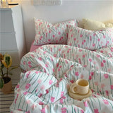 Cifeeo-2025 Spring Bedding Set Romantic Bedding Set Floral Ins Style Duvet Cover Flat Sheet with Pillowcases Single Queen Full Size Boys Girls Korean Bed Linen