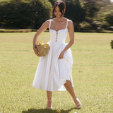 Cifeeo-Elegant and Beautiful Women's Dresses 2025 White Midi Jacquard Dress Sexy Lace Up Party Dresses Women's Clothing