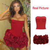 Cifeeo-Winter Strapless Sexy Cocktail Dress 2025 New Year Party Dresses Women 2025 Luxury Red Mini Lace Up Elegant Dress