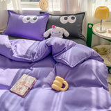 Cifeeo-2025 Spring Bedding Set Ins Solid Color Duvet Cover Set No Filler Cute Big Eyes Flat Sheet Pillowcases Blue Polyester Single Doube Queen Size Bed Linens