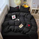 Cifeeo-spring comforter sets Black Washed Cotton Bedding Set With Red Embroidered Heart