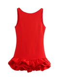Cifeeo-Sexy Women Red Ruffles Hem Mini Dress Elegant O Neck Backless Sleeveless Slim Vestidos Fashion Lady Evening Party Club Gowns