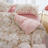 Cifeeo-2025 Spring Bedding Set Pink Flowers Duvet Cover Set Ins Fashion Single Queen Size Girls Boys Flat Sheet Pillowcase No Filler Home Decor Bedding Set