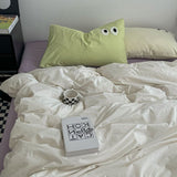 Cifeeo-2025 Spring Bedding Set Ins Style Nordic Bedding Set No Filling Duvet Cover Pillowcase with Cute Eye Embroidered Solid Color Single Queen Size Bed Linen