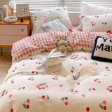 Cifeeo-2025 Spring Bedding Set Cute Cherry Duvet Cover Set with Pillowcase Soft Summer Thin Flat Sheet Floral Boys Girls Queen Full Size Home Bedding Kit