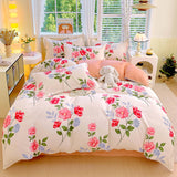 Cifeeo-2025 Spring Bedding Set Ins Simple Bedding Set No Filler New Floral Duvet Cover Pillowcase Flat Sheet Skin-friendly Pink Green Home Comforter Cover