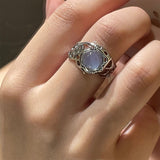 Cifeeo-Vintage Jewelry Y2K Style Pink Crystal Irregular Heart Ring for Women Creative Blue Opal Heart Open Ring Shiny Geometric Zircon Ring Vintage Y2K Jewely