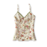 Cifeeo-Vintage Floral pattern suspenders urban versatile pastoral leisure Y2K short top emo girl retro street commuting slim sports women's top