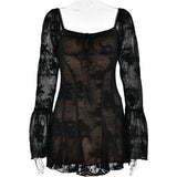 Cifeeo-work holiday party outfit INS Lace New Bell Sleeve Tube Top Dress Sexy Hot Girl French Casual Backless Hip Skirt