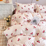 Cifeeo-2025 Spring Bedding Set Korean Style Bedding Set Twin Queen Size Cute Cream Cherry Duvet Cover Flat Sheet Pillowcase Polyester Boys Girls Bed Linen