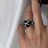 Cifeeo-Vintage Jewelry Y2K Style Pink Crystal Irregular Heart Ring for Women Creative Blue Opal Heart Open Ring Shiny Geometric Zircon Ring Vintage Y2K Jewely
