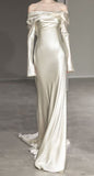 Cifeeo- Fairytale Mermaid Scoop Neckline With Long Sleeves Satin Wedding Dress C313